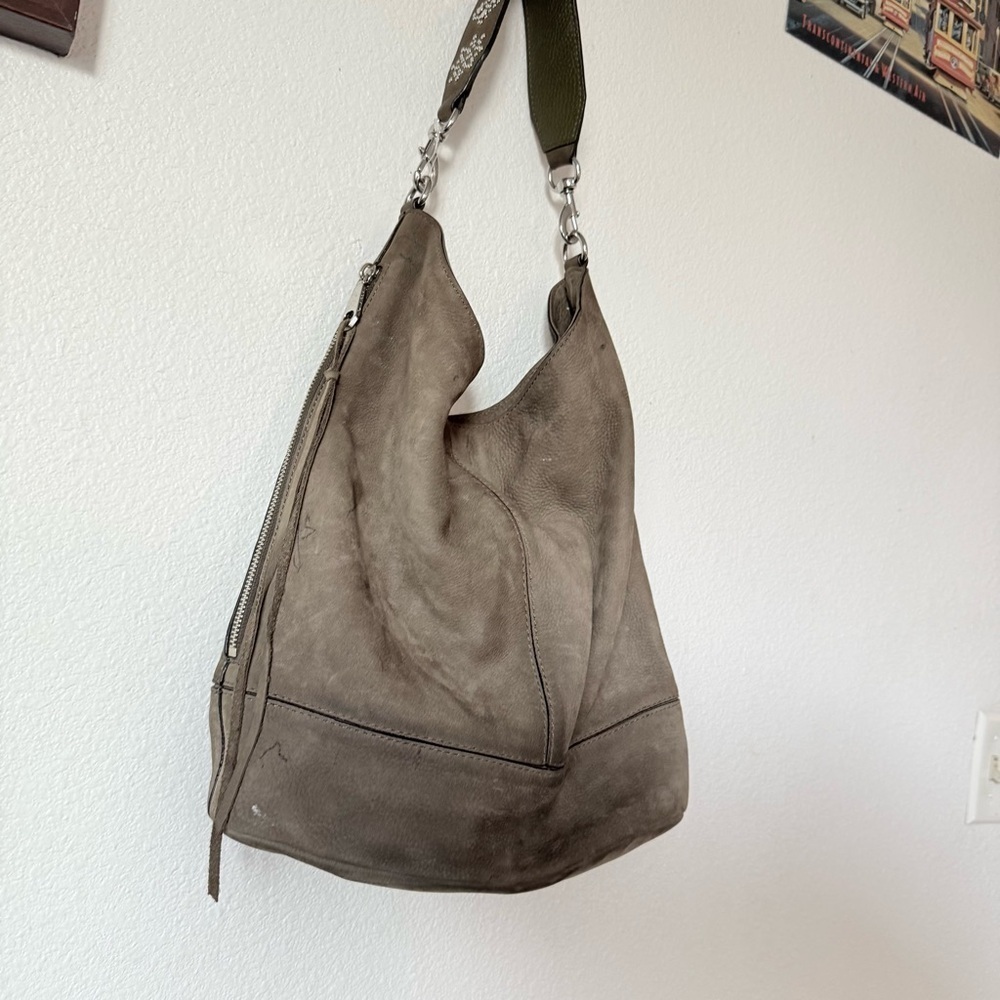 Rebecca Minkoff Bucket Studded Suede Silver Leather Shoulder Bag - Picture 3 of 14